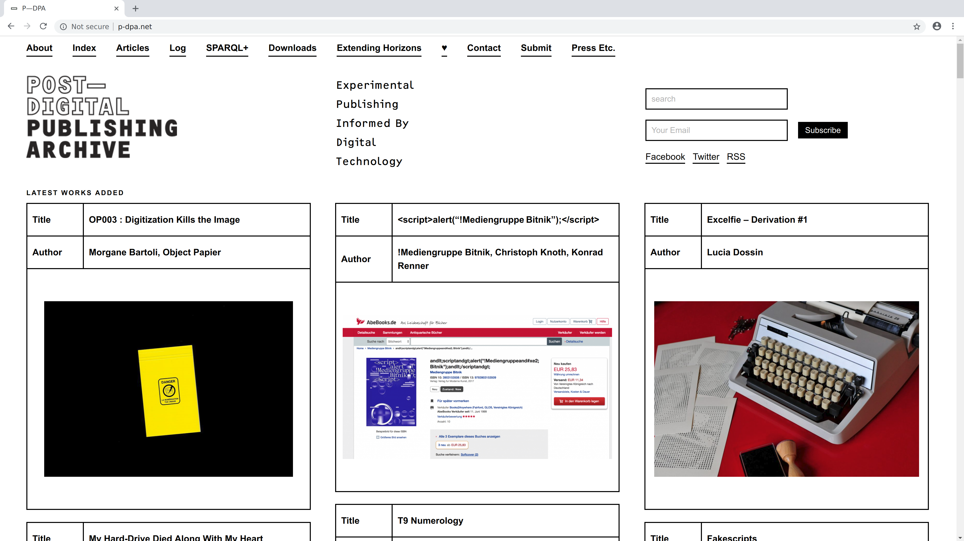 screenshot of the post-digital publishing archive